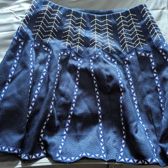 ALYA Mini High Waist A-line Embroidered Skirt Blue/White - Picture 1 of 2